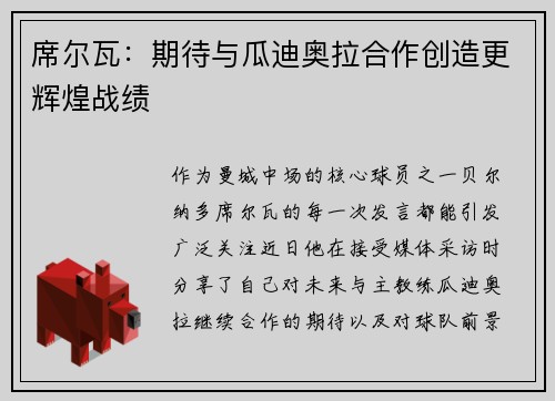 席尔瓦：期待与瓜迪奥拉合作创造更辉煌战绩